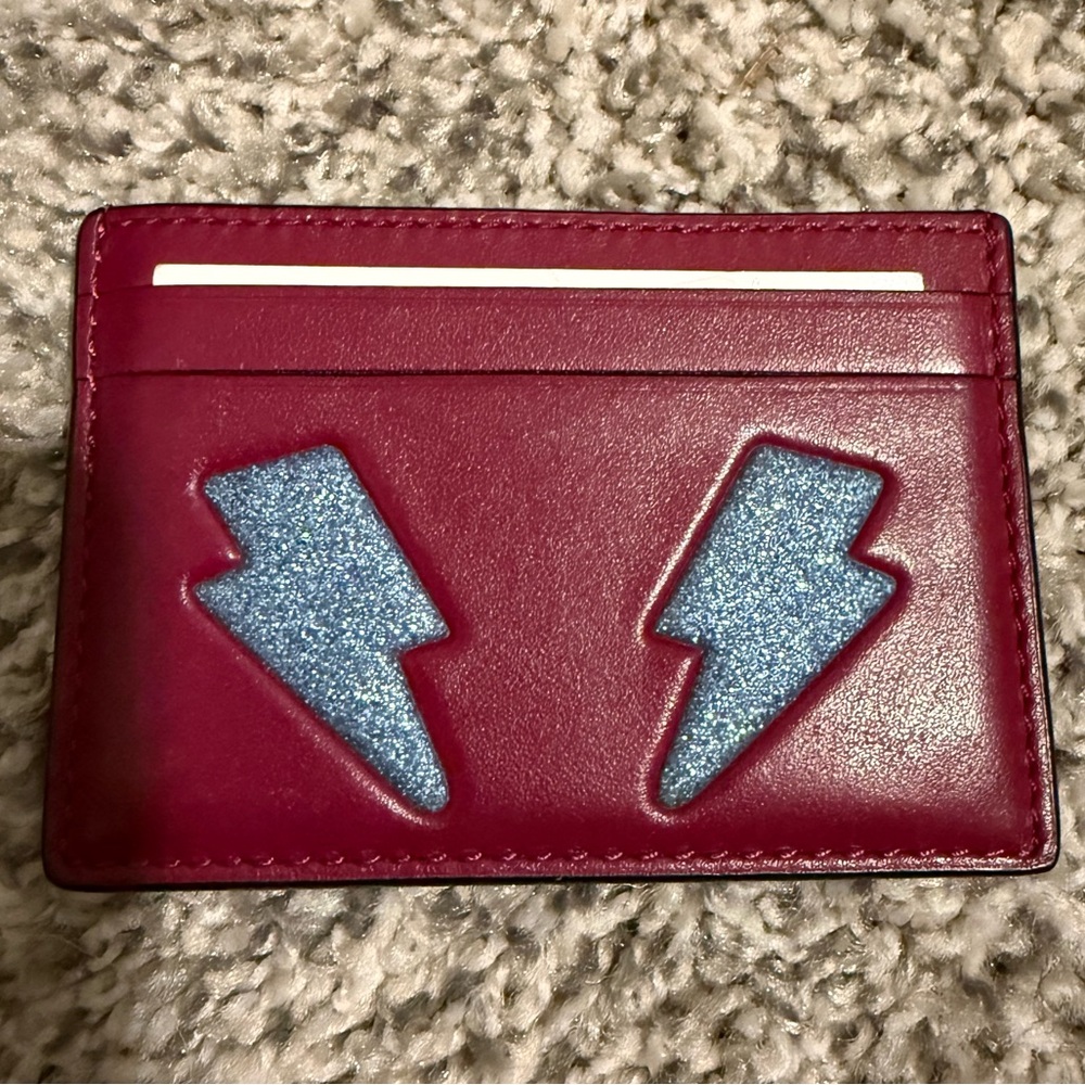 Coach Burgundy Card Holder with Lightning Bolts